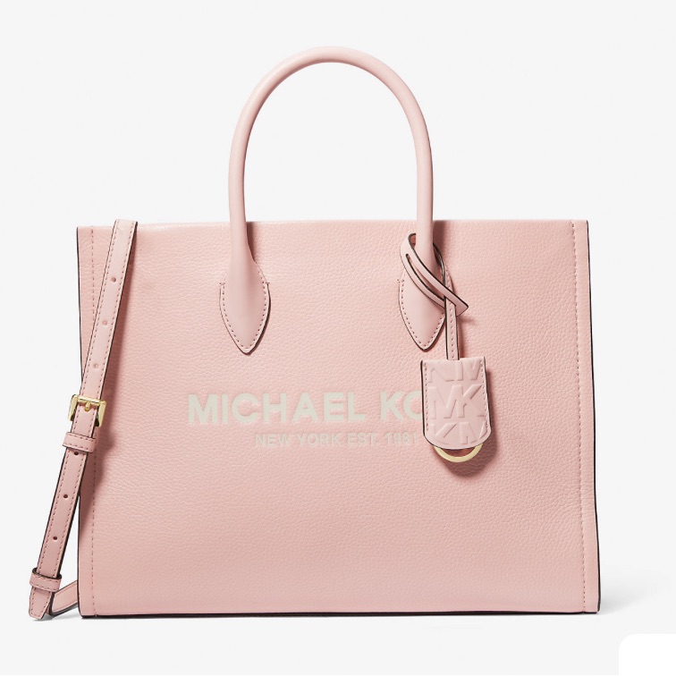 Michael Kors Mirella Pebble Leather Powder Pink Shoulder Tote Bag Purse